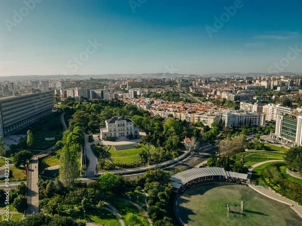 Fototapeta AERIAL View of Eduardo VII park with labyrinth in Lisbon, Portugal