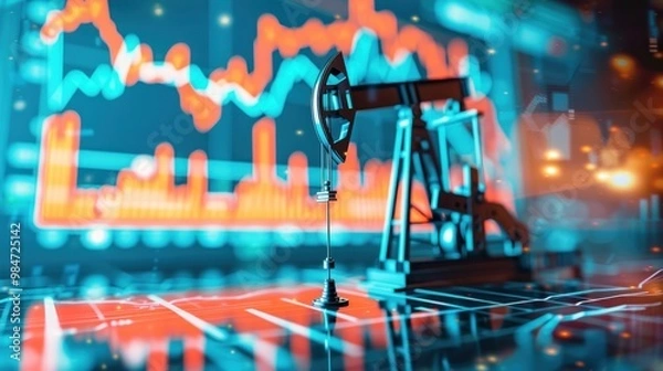Obraz Oil Rig and Stock Market Chart