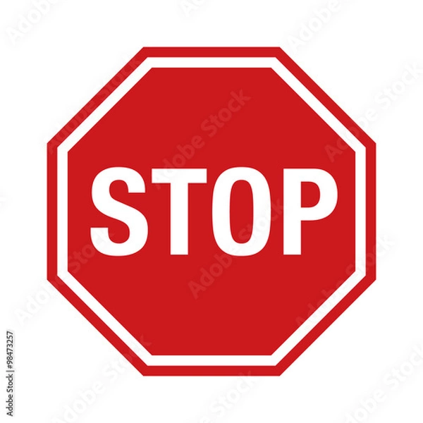 Obraz Red stop sign icon with text flat icon for apps and websites