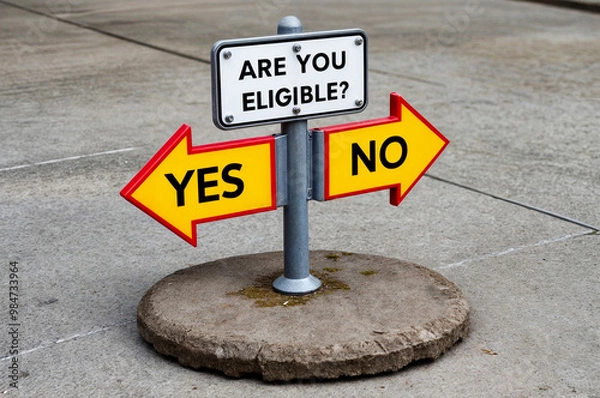 Fototapeta Metal pole with a sign on top has two arrows pointing in opposite directions, each labeled with the text word "YES" and "NO" against question "ARE YOU EL