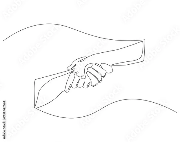 Fototapeta Continuous one line drawing of hands holding each other. One line drawing illustration of international charity day. Helping hand, Gesture, Help and hope concept line art. Editable outline