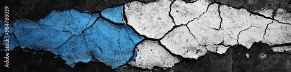 Obraz This artwork showcases an abstract cracked texture composed of blue and white colors against a dark background