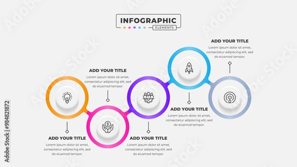 Fototapeta Vector 5 steps business circle process infographic design template