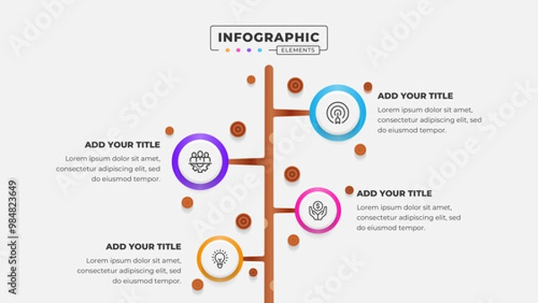 Fototapeta Vector 4 steps business process tree infographic design template