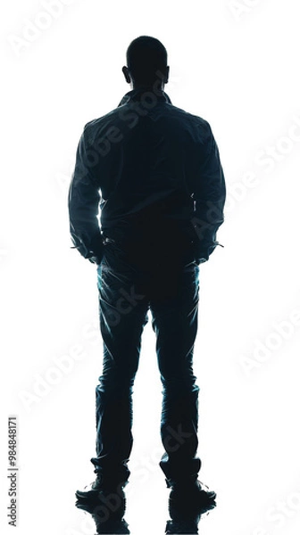 Obraz A silhouette of a man standing with his back to the camera. The image is in black and white and has a minimalist style.