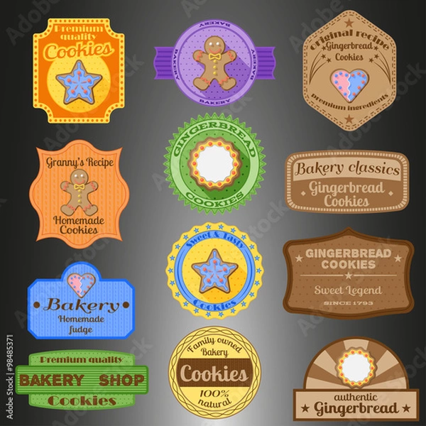 Fototapeta Gingerbread cookies multiple styles badges set