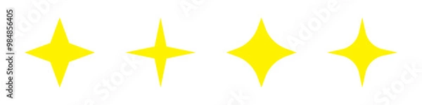 Fototapeta 4 points stars decoration illustrations isolated in 4 variations. Vector yellow icons in flat style.