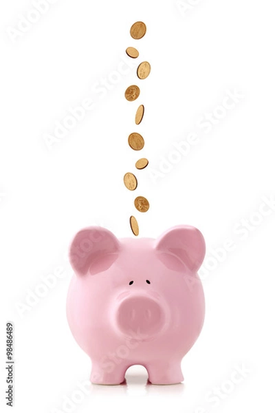 Fototapeta Piggy Bank with Falling Coins
