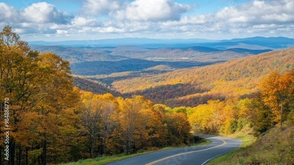 Fototapeta Winding Road Through Autumnal Mountain Landscape