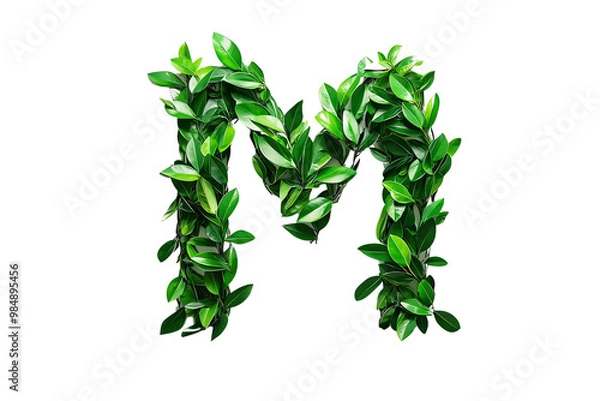 Fototapeta Letter M with Green Leaves and Botanical Typography, Nature-Inspired Alphabet Design on Transparent Background, Perfect for Eco-Friendly and Decorative Themes