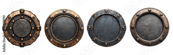 Fototapeta Set of metal rounds frames with rivets in steampunk style on transparent background PNG