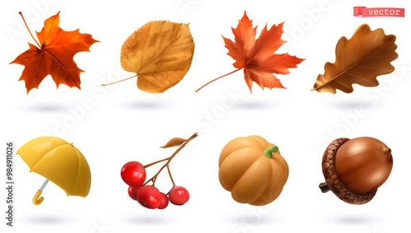 Fototapeta Autumn, high quality 3d realistic vector set