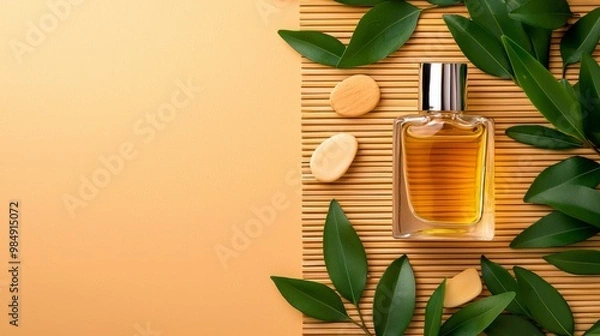 Obraz Elegant Perfume Bottle Surrounded by Green Leaves