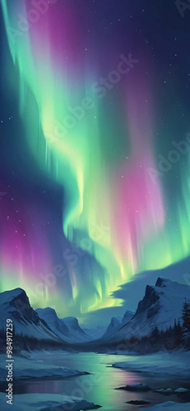 Fototapeta Abstract aurora lights, phone wallpaper, phone background