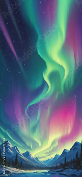 Fototapeta Abstract aurora borealis, phone wallpaper, phone background