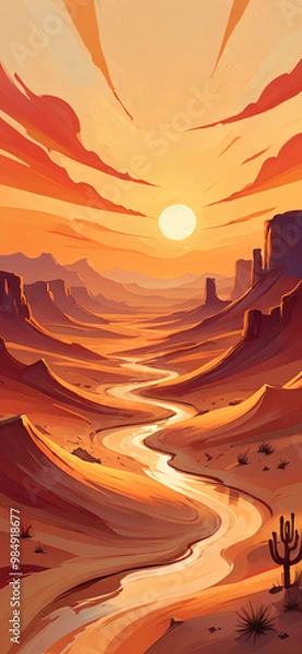 Fototapeta Abstract desert sunset, phone wallpaper, phone background
