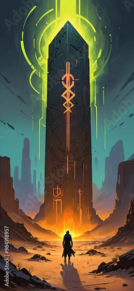 Fototapeta Cyberpunk monolith, phone wallpaper, phone background