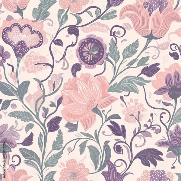 Obraz Seamless floral pattern with stylized blooms for fabric or wallpaper design.