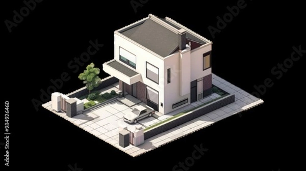 Fototapeta Colorful animated house with whimsical landscaping effects