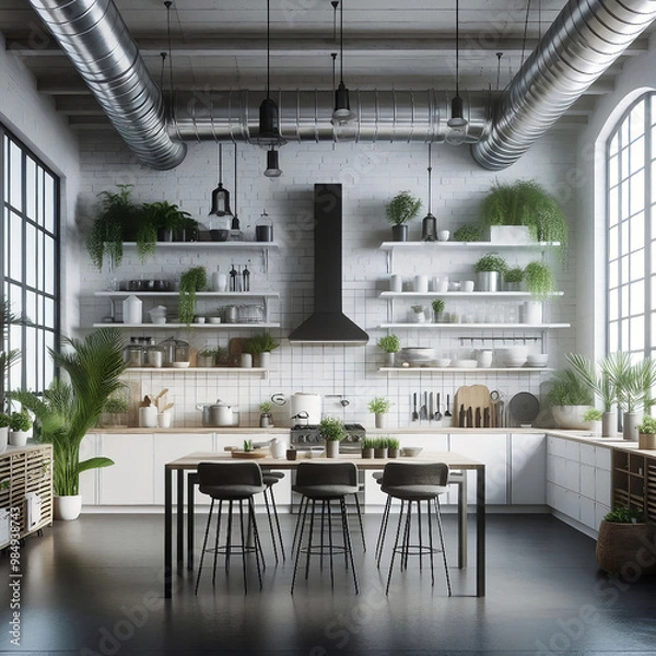 Fototapeta white industrial kitchen