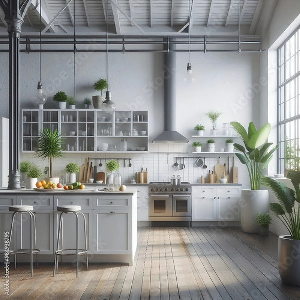 Obraz white industrial kitchen