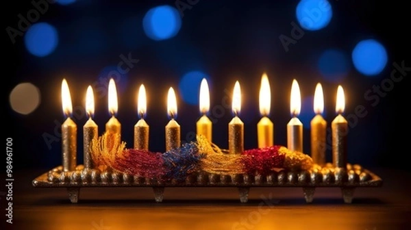 Fototapeta Nine Golden Candles of Hanukkah