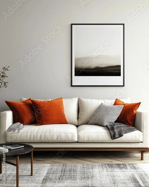 Fototapeta Scandinavian Living Room Interior with Modern Poster Mockup, 3D Rendering