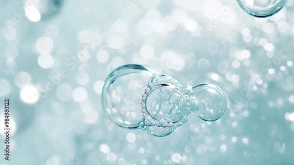 Fototapeta Abstract background with blue bubbles of water