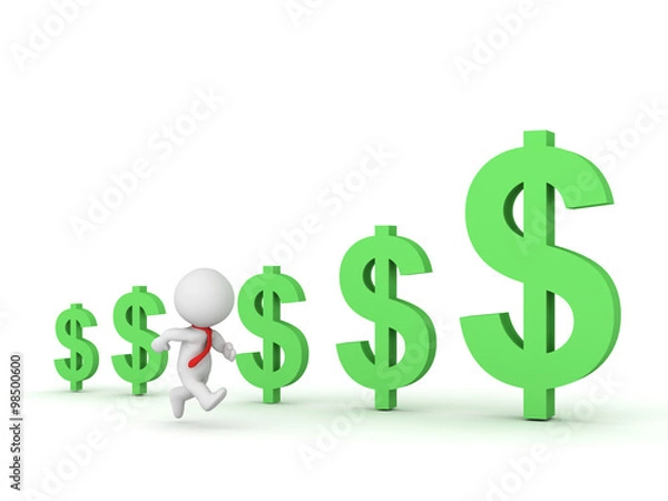 Fototapeta 3D Character Businessman Running and Dollar Symbols