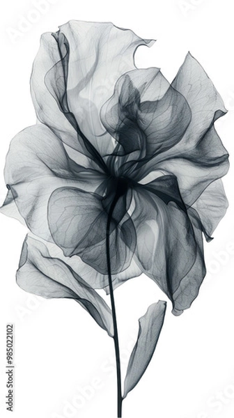 Obraz A single translucent flower with delicate petals is captured in a monochrome photography style, creating a visually captivating and artistic image.