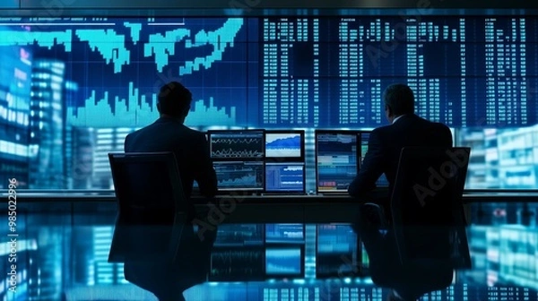 Obraz trader in glasses analyzes stock growth chart	
