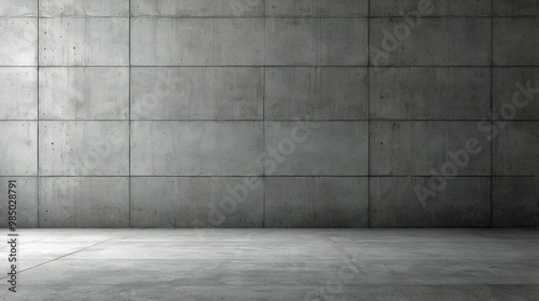 Obraz Large Minimalist Concrete Wall with Horizontal Panel Divisions and a Clean Gray Floor in Modern Industrial Space