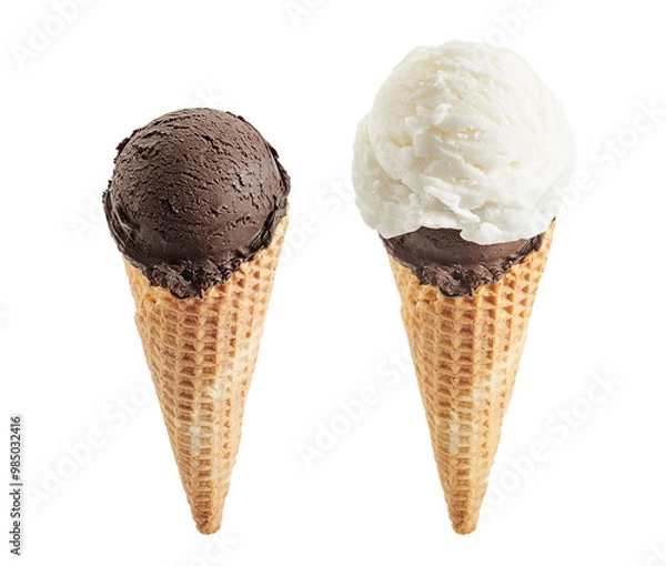 Fototapeta chocolate  ice cream with cone isolated on whit