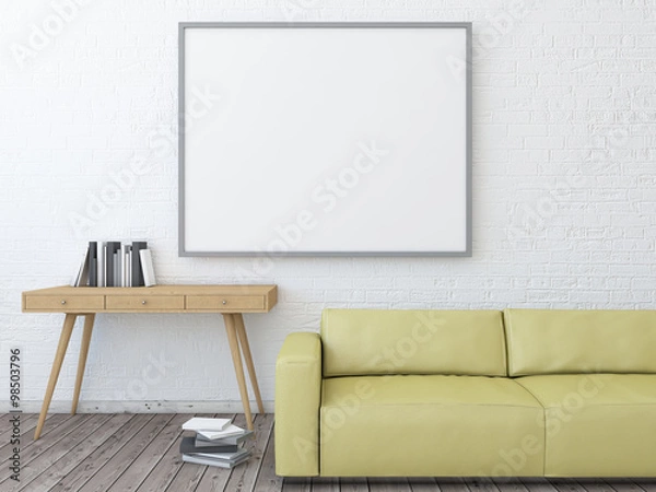 Obraz Mock up poster with hipster brick interior background, 3d render