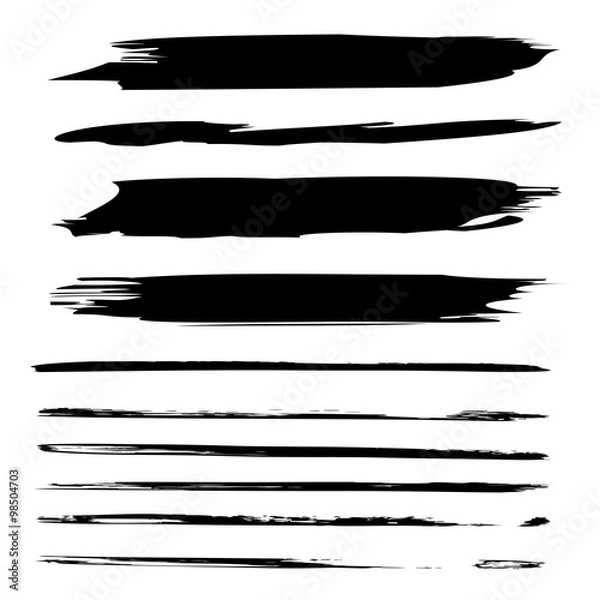 Fototapeta Collection or set of black paint hand made creative brush strokes