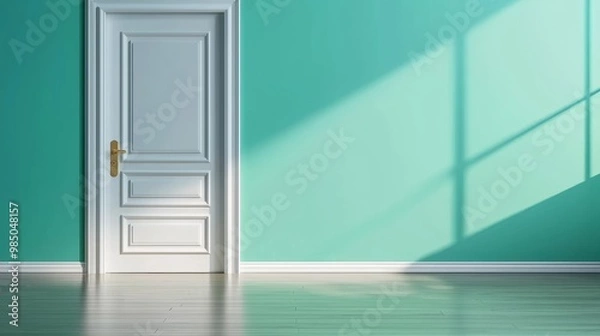 Obraz Elegant Door with Light and Shadow on Mint Wall