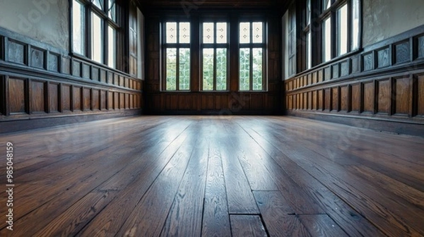 Obraz Elegant Wooden Room with Large Windows and Natural Light