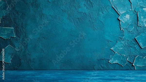 Obraz Vibrant Teal Wall with Peeling Paint Texture