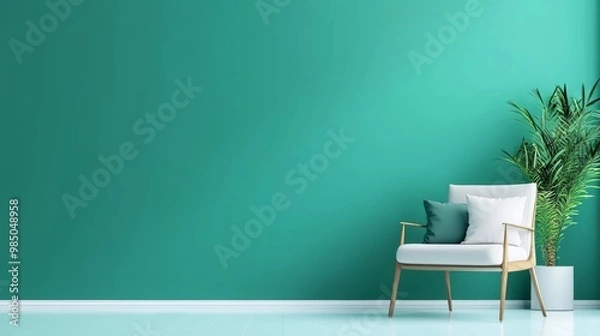 Obraz Modern Living Room with Green Wall and Cozy Chair