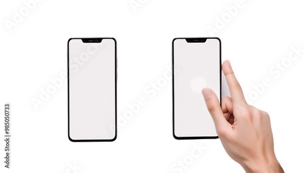 Fototapeta  hand vertical smartphone background screen mobile shows white man olated s white position 8 adult background behind blank business mobile phone cellular clipping path closeup communication computer
