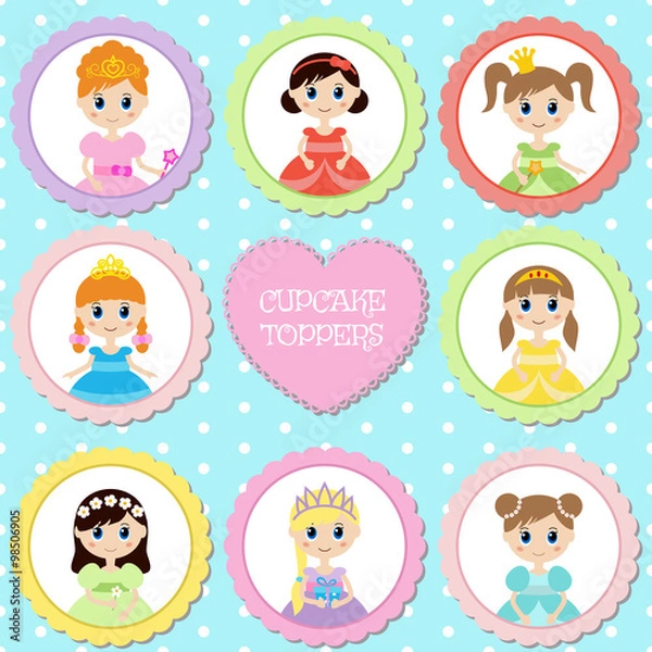 Fototapeta Set of tags with princess theme.