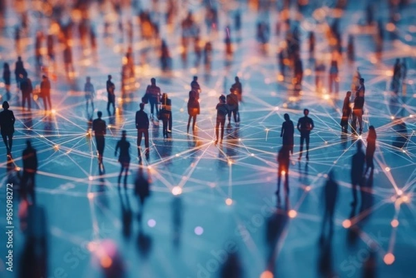 Fototapeta Group of people and communication network concept. Social media. Human resources.