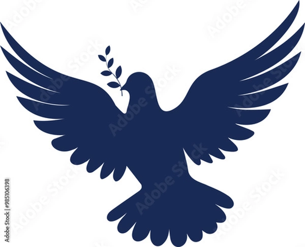 Fototapeta Peace dove in flight flat blue icon logo design on transparent background. Symbol of peace and freedom, anti war emblem	