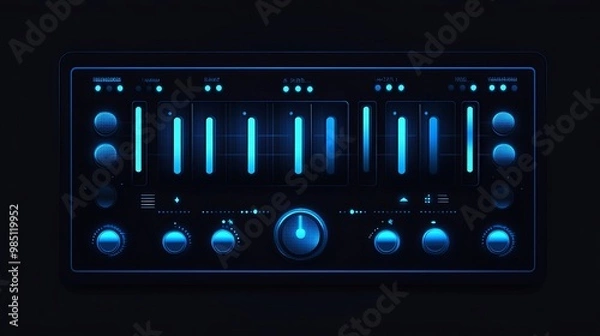 Fototapeta A vector illustration of a black equalizer with blue slider buttons, emphasizing sleek audio control elements