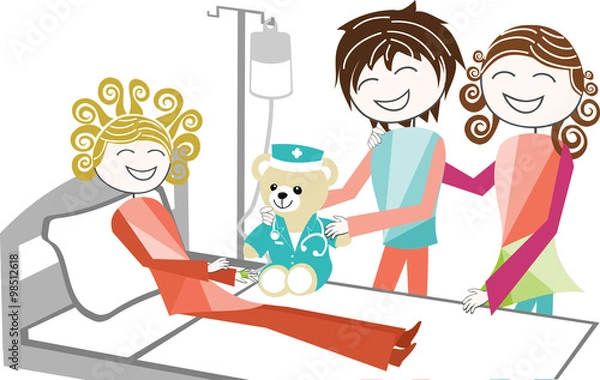 Fototapeta Parents rendant visite à leur enfant à l'hopital