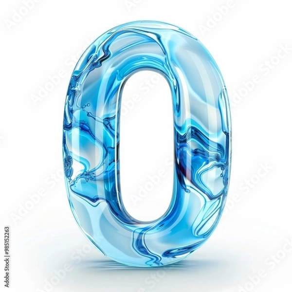Fototapeta Water alphabet, realistic numbers water, water font number 0