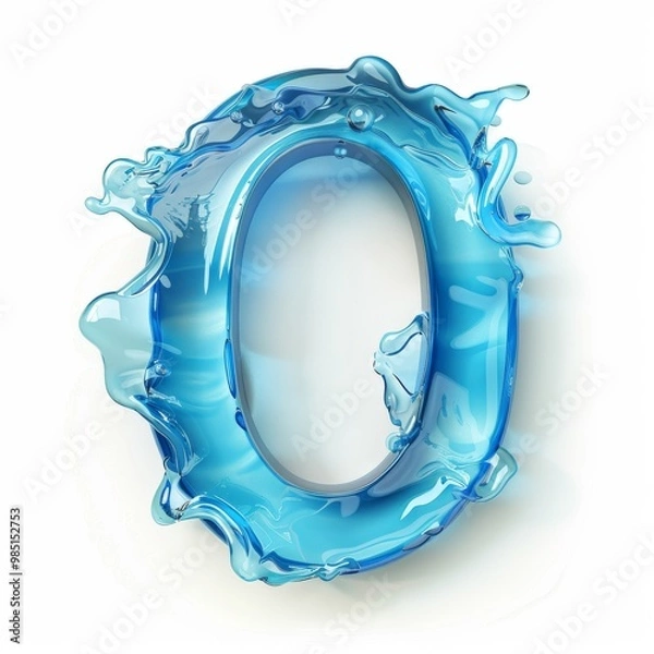 Fototapeta Water alphabet, realistic numbers water, water font number 0