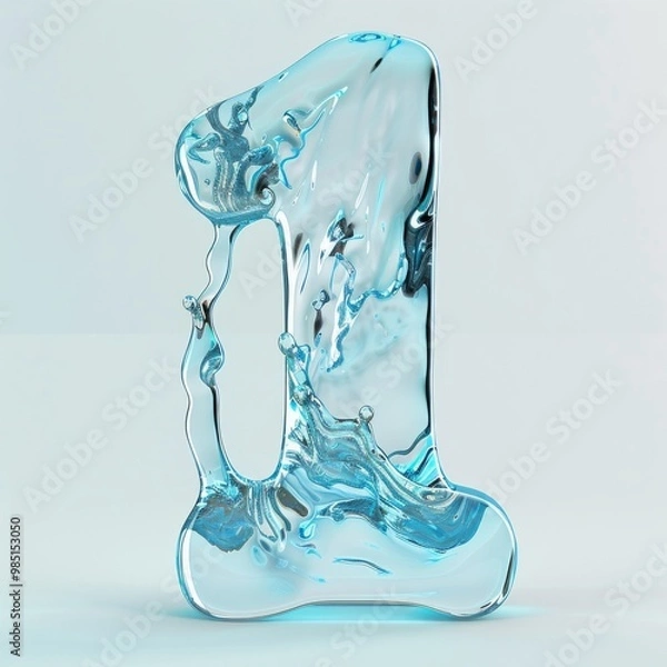 Fototapeta Water alphabet, realistic numbers water, water font number 1