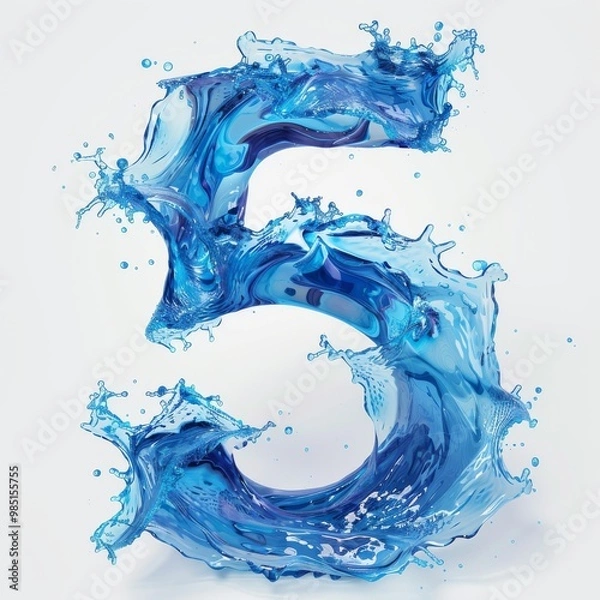 Fototapeta Water alphabet, realistic numbers water, water font number 5