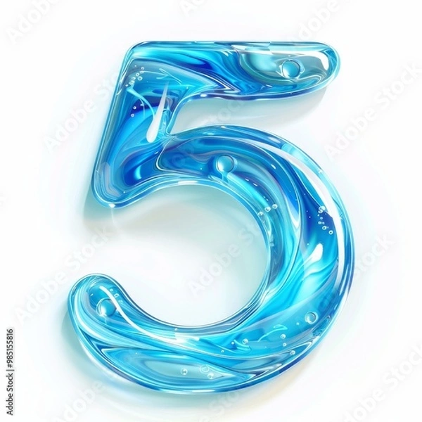 Fototapeta Water alphabet, realistic numbers water, water font number 5
